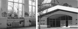 School buildings in Detroit, Mich. (left) and Silver Spring, Md. Photo left via Rich Gibson, www.substancenews.net.