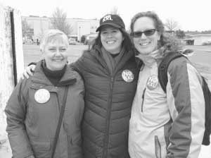 Amy Ward Brimmer (left) and Ingrid Lakey (right) of Earth Quaker Action Team, meeting the author upon her release.