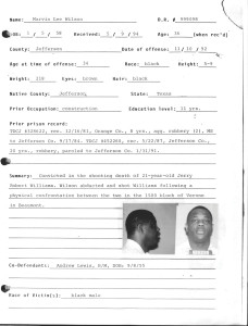 Offender information for death row prisoner Marvin Lee Wilson 
