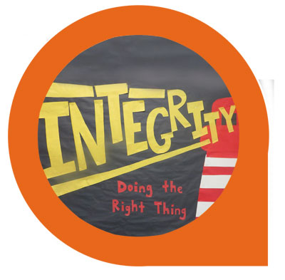 Integrity bulletin board by Greene Street Friends School art teacher, Marie Huard.