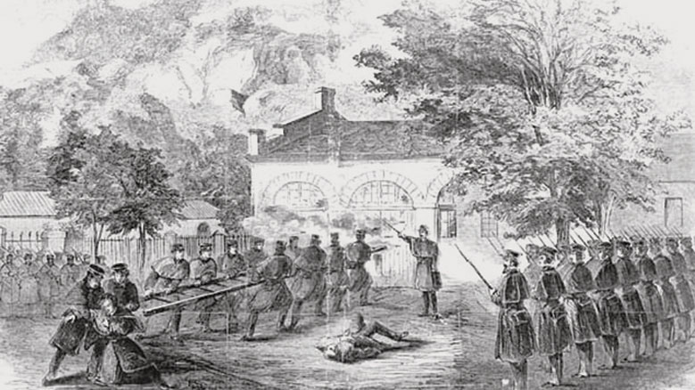 Harper's Weekly illustration of U.S. Marines attacking John Brown's "Fort"