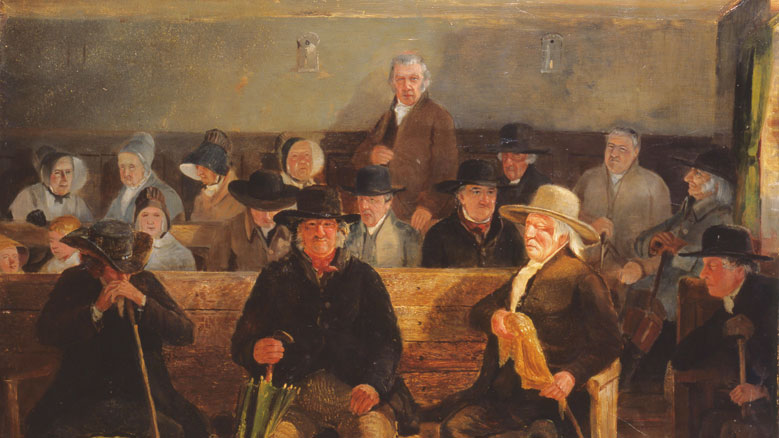 "Eirith Monthly Meeting," a oil painting by Samuel Lucas