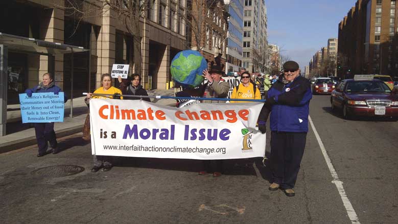 Interfaith Moral Action on Climate banner at a Washington, D.C., march to the White House on Martin Luther King Jr.'s birthday, January 2014.