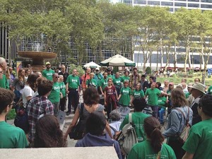 After the New York City protest, Friends ended their debrief in Bryant Park. (c) Eileen Flanagan.