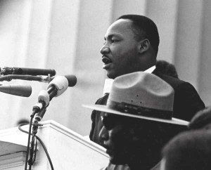 Martin Luther King Jr. delivering "I Have a Dream" at the 1963 March on Washington for Jobs and Freedom.