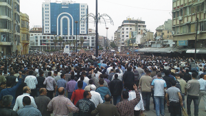 A demonstration in Homs, Syria, against the Ba'athist government of Bashar al-Assad in the Syrian Uprising, April 18, 2011.