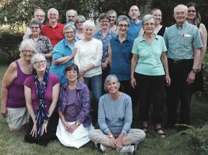 School of the Spirit board. Back: Jim Herr, Michael Green, Tom Rie, Judy Pruvis, Carolyn Moon, Eric Evans, Evelyn Jadin*, Angi York Crane. Middle: Barbarajene Williams, Beckey Phipps*, Susan Wilson, Sharon Frame, Rita Willett*, Judy Geiser, Tom Paxson. Front: Joann Neurotic, Jan Blodgett, Charley Basham, Linda Chidsey. (*=Core teacher of the On Being a Spiritual Nurturer class). Photo courtesy of School of the Spirit.