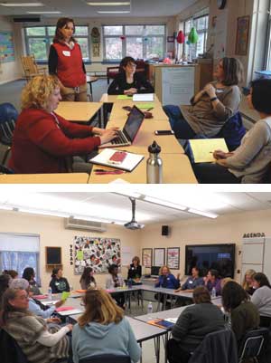 Educators participated in a variety of sessions at Educamp Friends, discussing topics such as running a Lego robotics league for Friends schools (top, photo ©Sarah Crofts) and kindergarten readiness (bottom, photo © Maria Feinman)